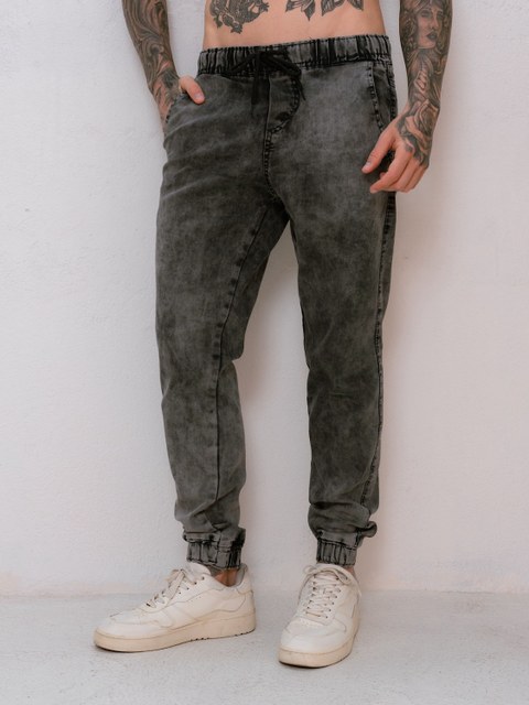 Calças Jogger Jeans Sarja Masculina Com Punho
