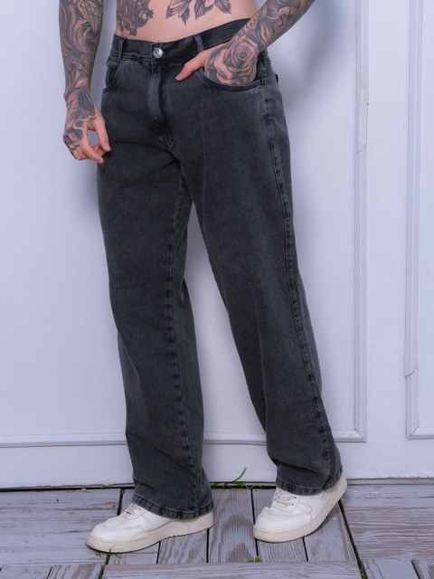 Calça jeans masculino balão  bag larga cor grafite