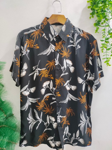 Camisa Floral Havaiana Praia Verão Masculino Manga Curta De Botão Tecido100% Viscose  encolhe um pouquinh