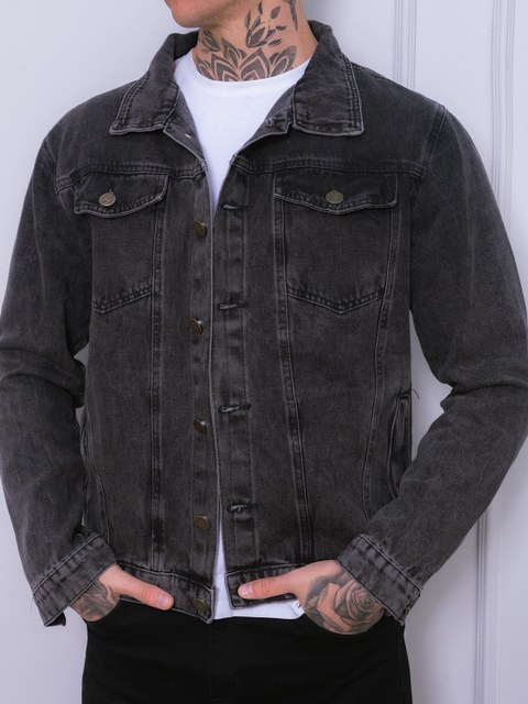Jaqueta masculino jeans de mang longa grafite