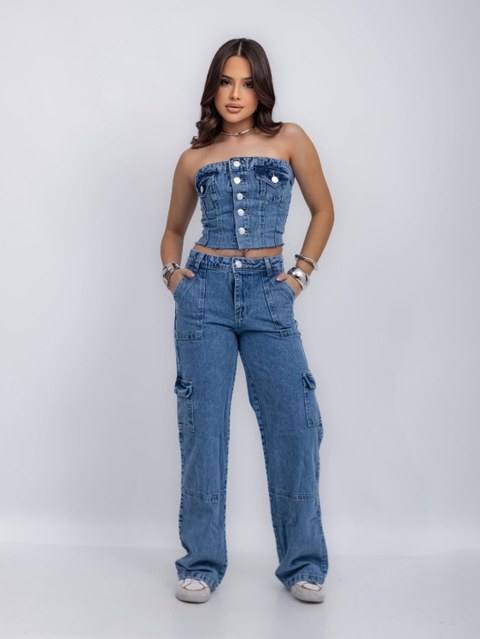 Calça jeans cargo juvenil juvenil