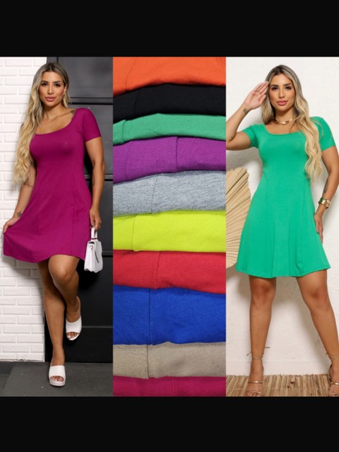 Vestido curto ,manguinha e gola quadrada tecido viscolycra