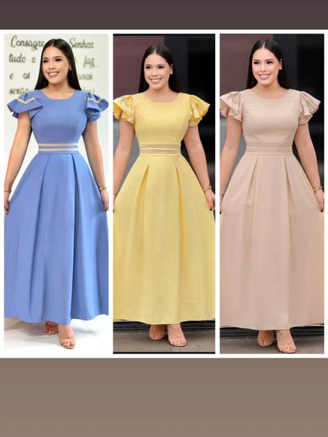 Vestido longo manga princesa