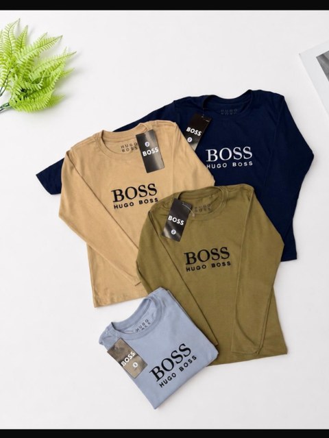 Camiseta manga longa Boss infantil/juvenil