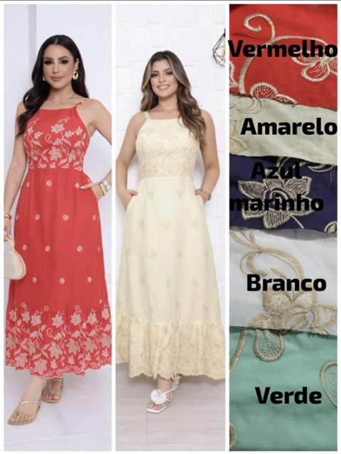 Vestido longo Keila slim bordado