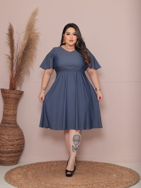 Vestido curto Rodado com elastex no cós e nas costas