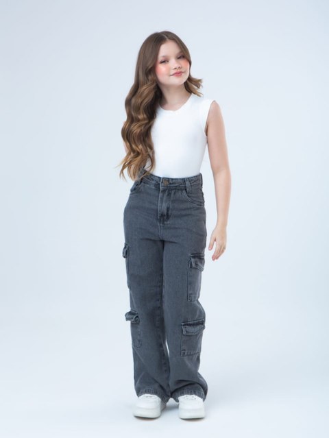 Calça jeans cargo 4 bolsos juvenil