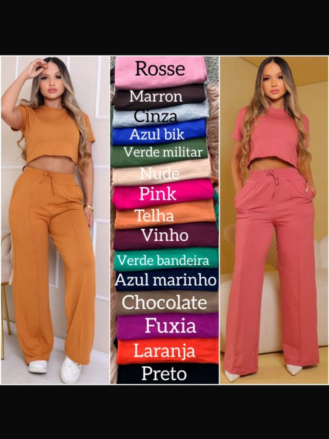Conjunto Pantalona e crooped tecido Moletinho