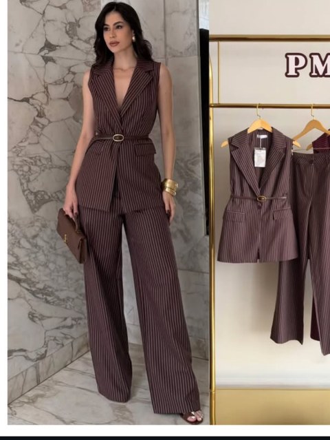 Conjunto Pantalona e colete max risca de Giz