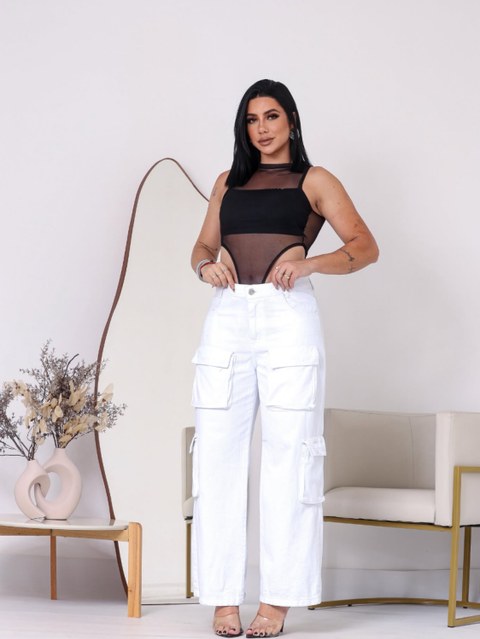Calça jeans Branca  cargo