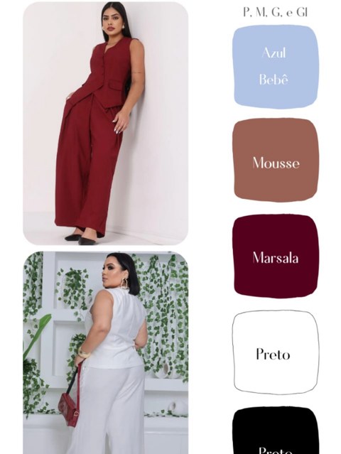 Conjunto Celeste  Pantalona é colete em alfaiataria marrante