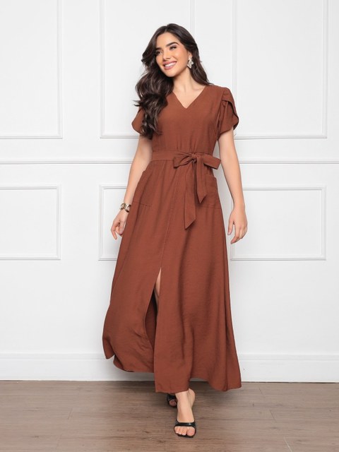 Vestido longo com manga #1102