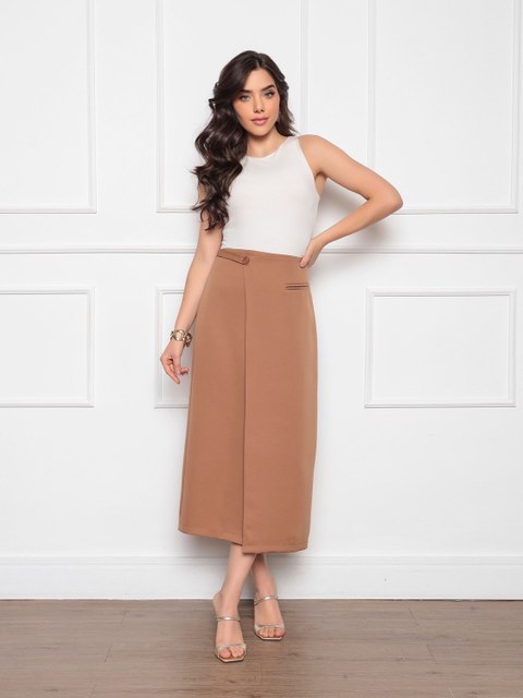 Saia Midi elegante zíper atrás #167