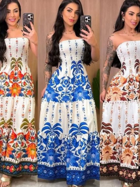 Vestido longo creminho tomara q caia marina