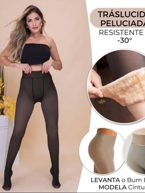 Meia-Calça Térmica Forrada Peluciada Translúcida de Lã