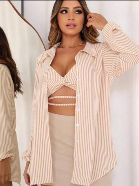 Conjunto Kimono Camisa com Cropedy Tendência