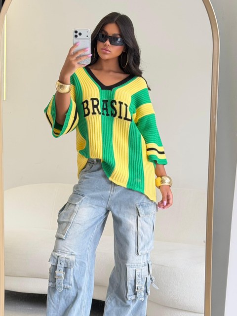 Blusa Feminina Trico Brasil Decote V