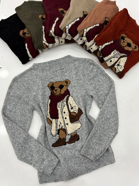 Blusa Urso Manga Longq Tricô Mousse