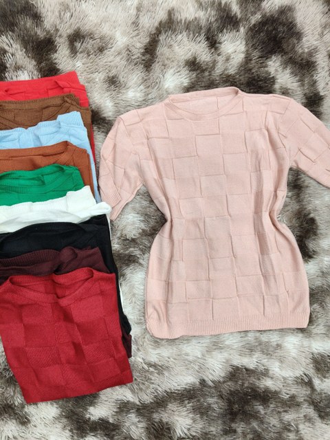 Blusa manga curta tricô modal
