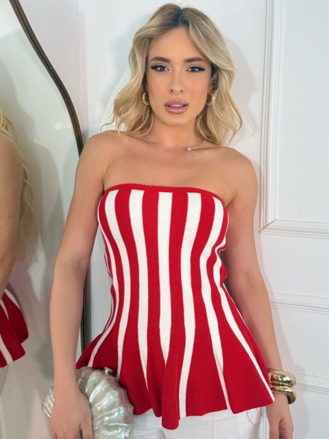 Regata peplum listrado tricô modal