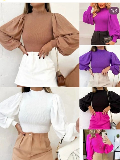 Blusa manga bufante inverno trico modal