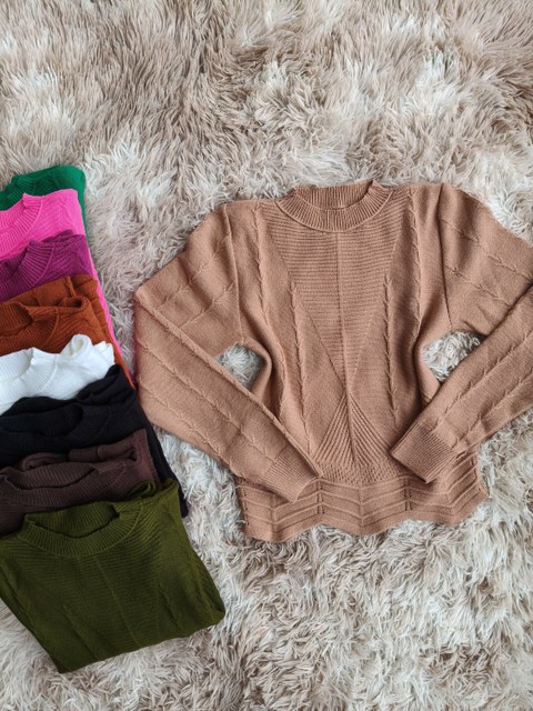 Blusa feminina inverno detalhado manga longa tricô modal