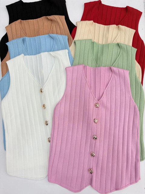 Colete com botão sem manga tricô modal