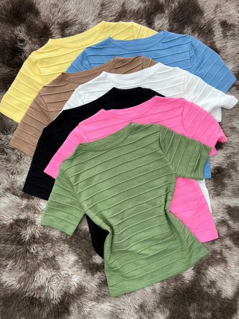 Blusa feminina manga curta tricô modal