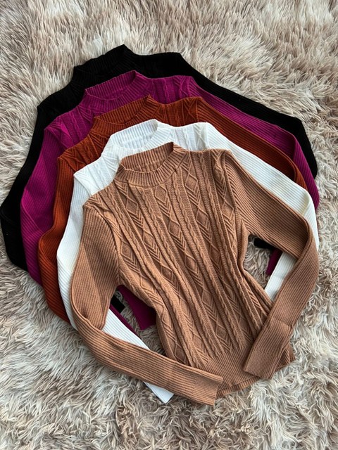 Blusa manga longa básico tricô modal