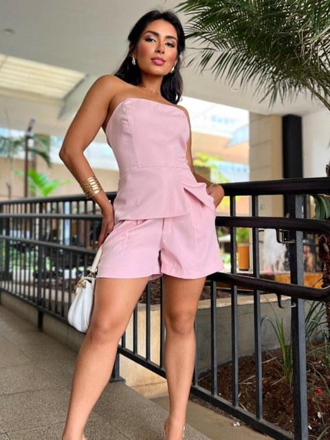 Conjunto feminina regata tomara que caia e short alfaiataria