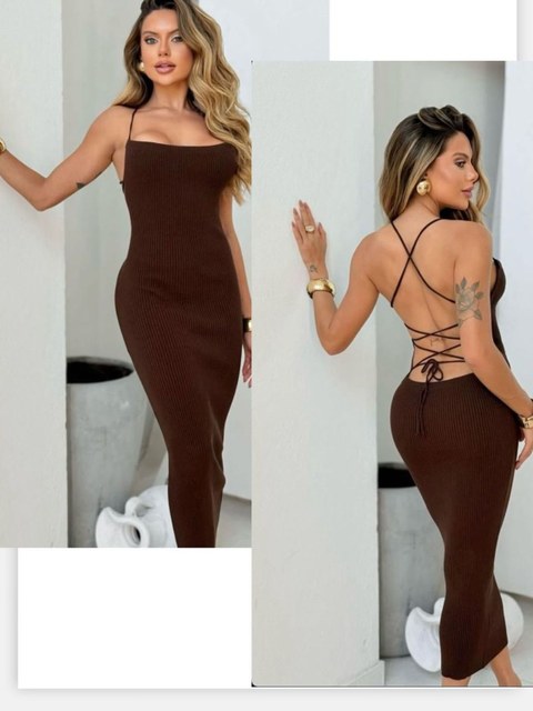 Vestido feminina aberta na costa tricô modal