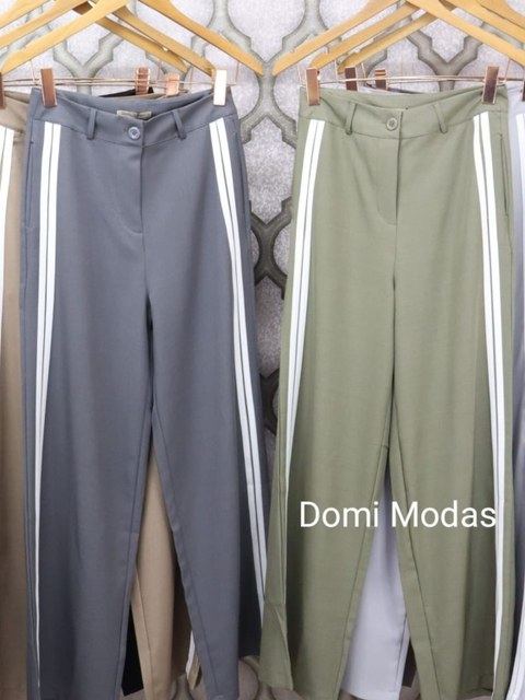 Domi Modas Calça Pantalona Feminina Luis Twill Social Esportiva Moda Verão LT207