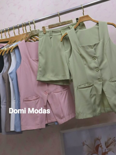 Domi Modas Conjunto Luis Twill Colete e Bermuda 187