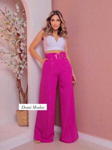 Calça Pantalona Alfaiataria Com Cinto 8281