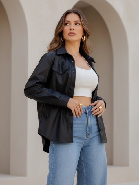 Camisa Oversized couro