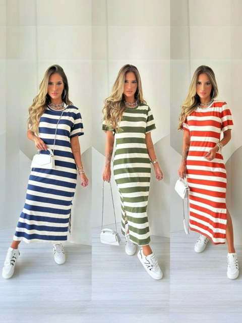 Vestido viscolycra listrado manguinha