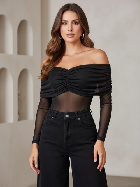 Body tule ombro a ombro drapeado