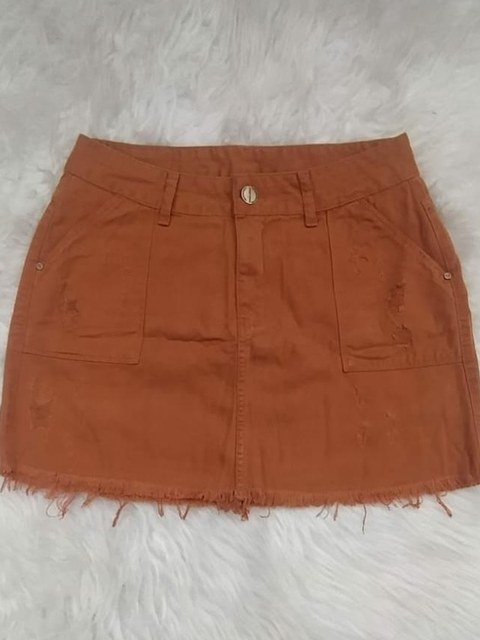 Saia Feminina Jeans cor telha com puidos