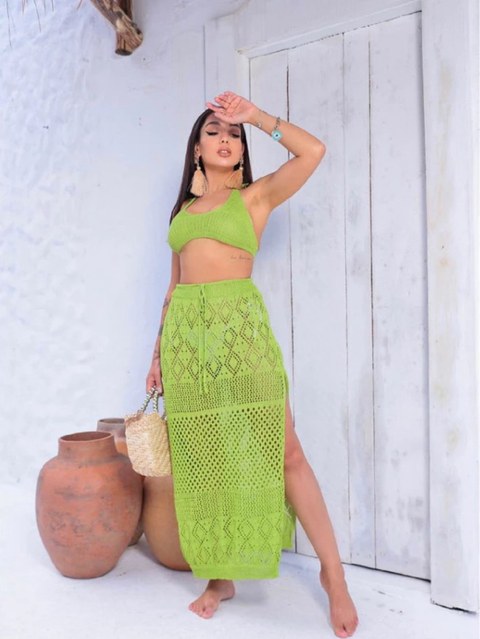 Saida De Praia Conjunto Saia Longa + Cropped Furão(Fábrica China)