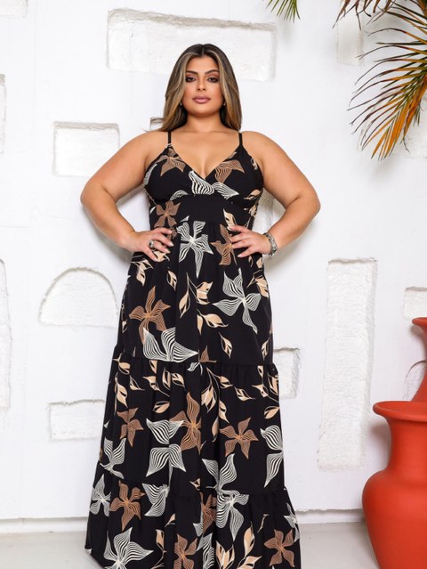VESTIDO LONGO TRANSPASSADO  ESTAMPADO PLUS SIZE