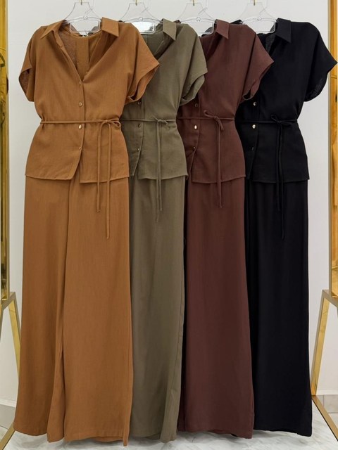 Conjunto feminina camisa com calça de linho