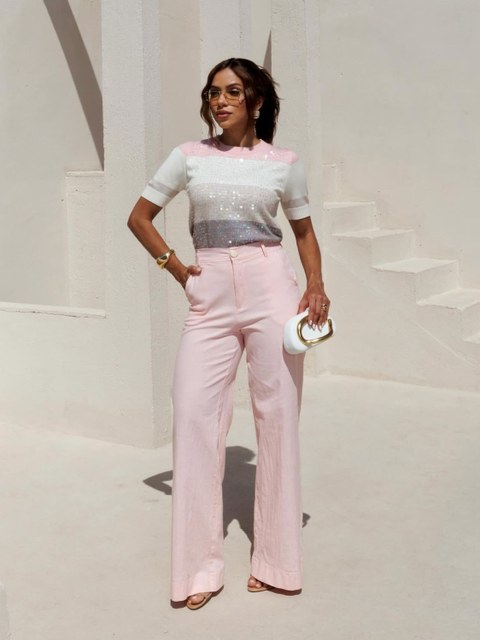 Calça pantalona de linho