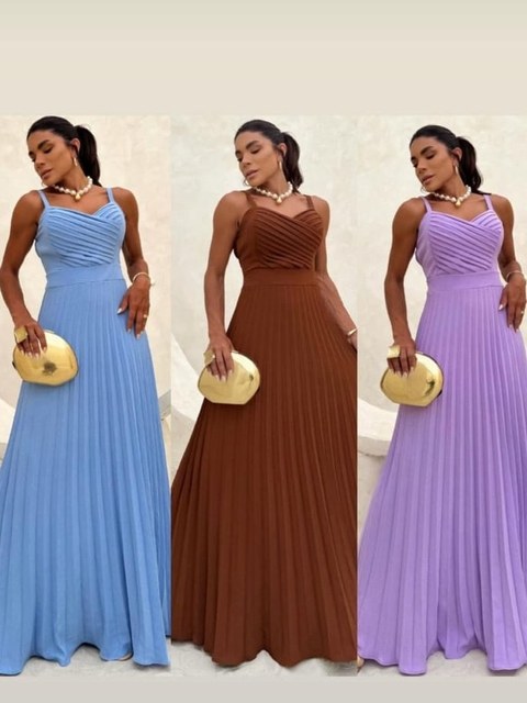Vestido longo feminino Plissado com bojo (156)