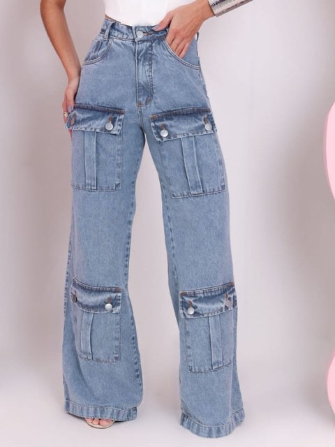 Calça jeans feminina cargo