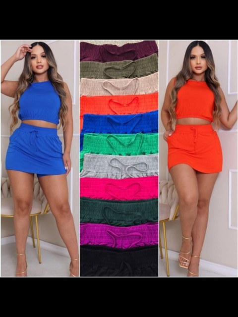 Conjunto feminino shorts saia tecido viscolycra (116)