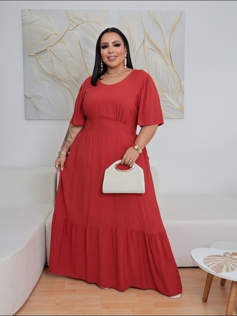 Vestido longo manga curta feminino Plus size (176)