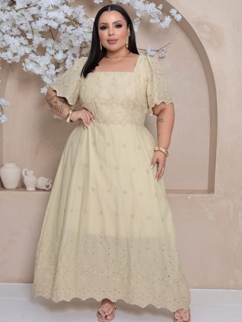 Vestido longo feminino Plus Size forrado (129)