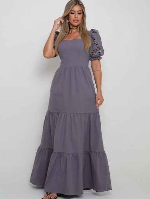 Vestido longo feminino tecido tricoline (147)
