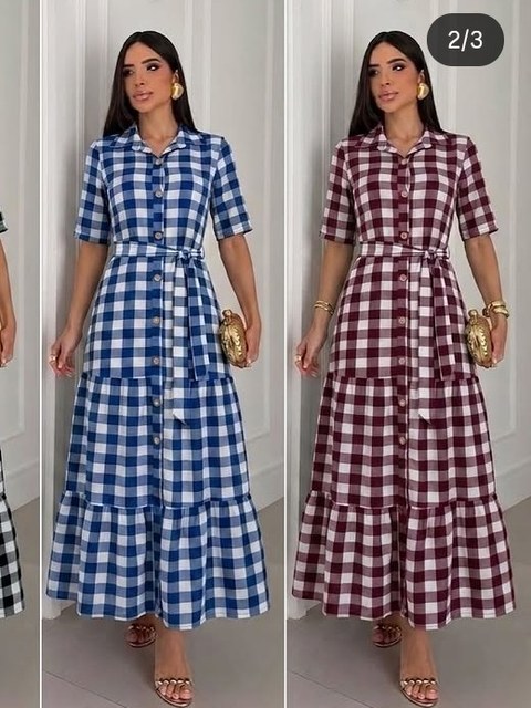 Vestido Midi feminino xadrez tamanho único (14)