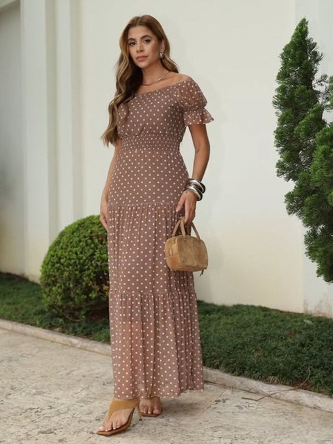 Vestido longo ciganinha com forro feminino (146)